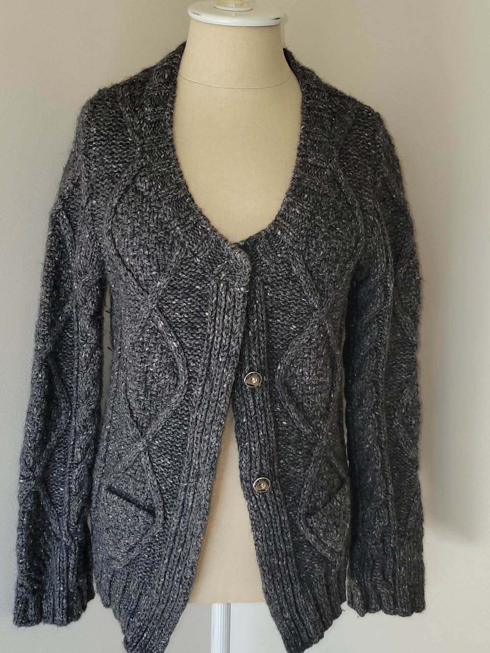 Et Vous Charcoal Cable Knit Women’s Cardigan Sweater Size 6/8